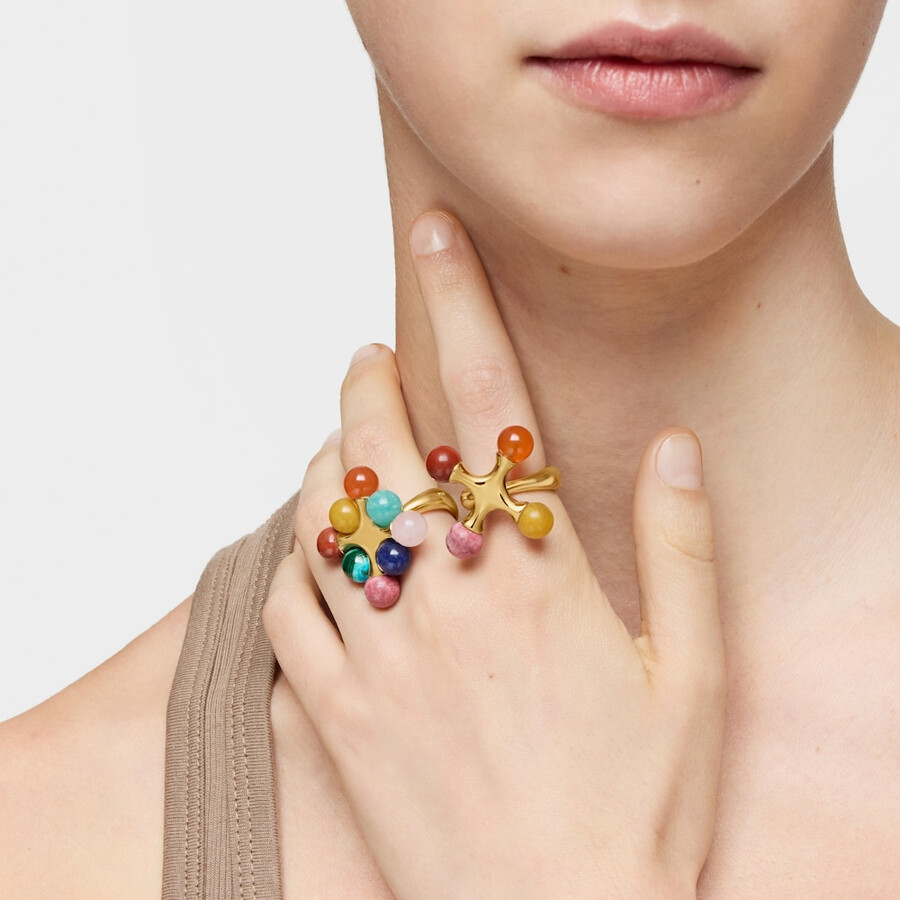 anello placcato oro 18kt su argento con pietre preziose multicolori tous x lea colombo
