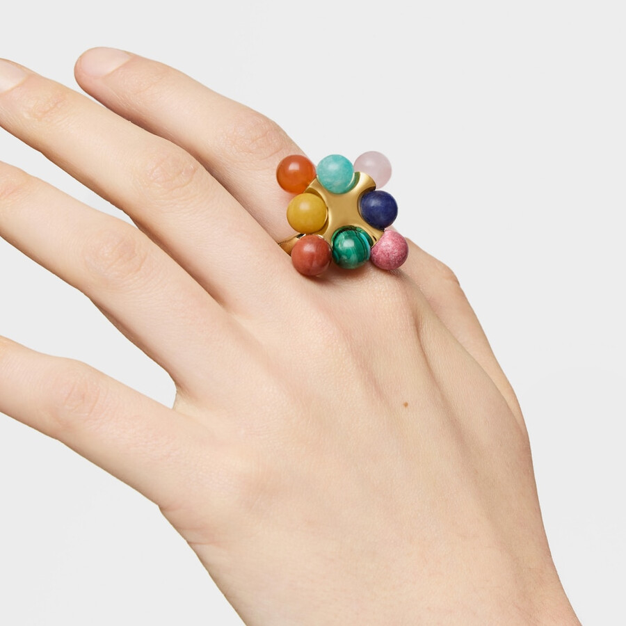 anello placcato oro 18kt su argento con pietre preziose multicolori tous x lea colombo