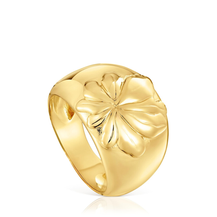 anello con sigillo in argento placcato in oro 18kt con motivo yagrumo
