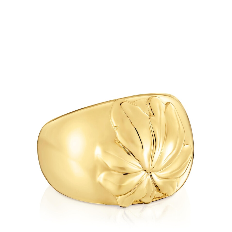 anello con sigillo in argento placcato in oro 18kt con motivo yagrumo