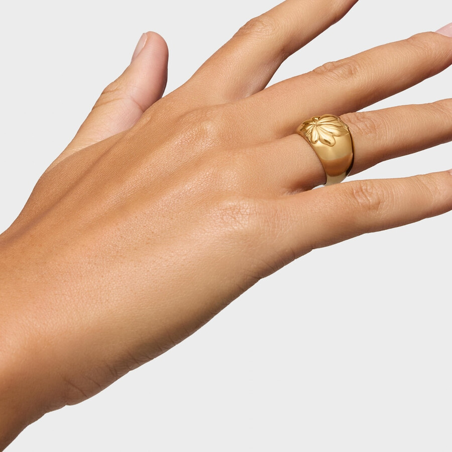 anello con sigillo in argento placcato in oro 18kt con motivo yagrumo