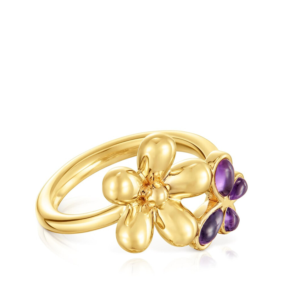 anello con placcatura in oro 18kt su argento e ametista daisy