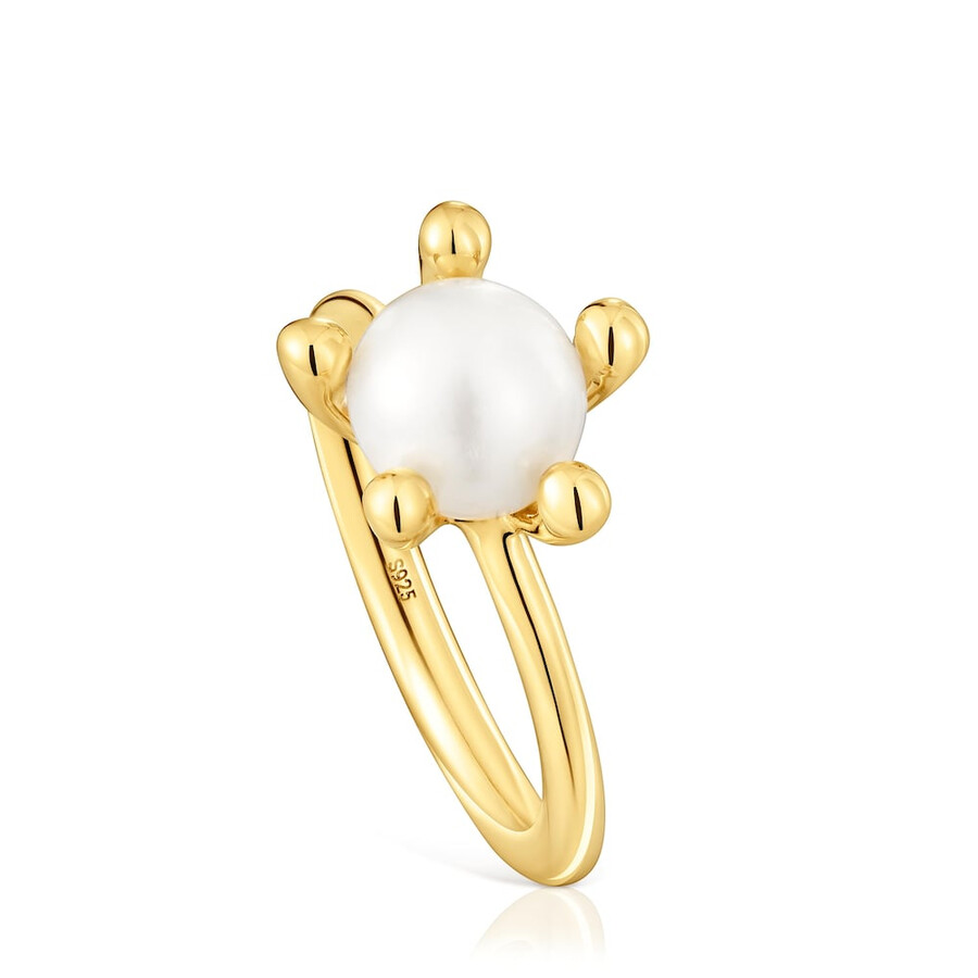 anello placcato oro 18kt su argento con perla coltivata tous garden
