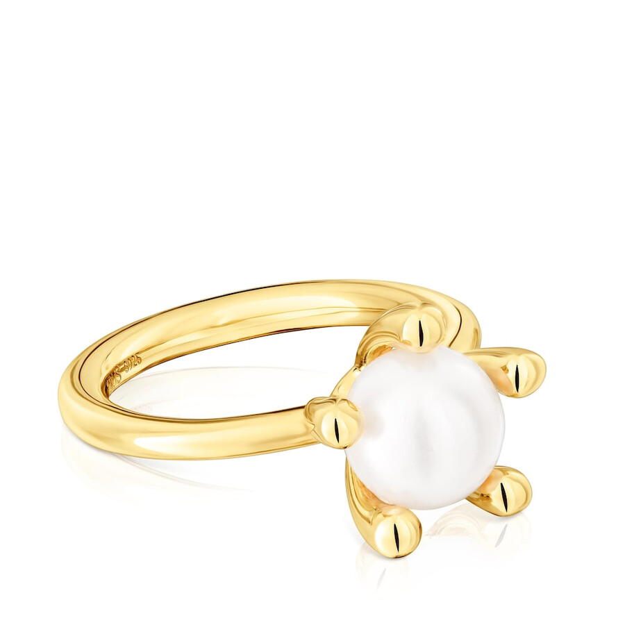 anello placcato oro 18kt su argento con perla coltivata tous garden