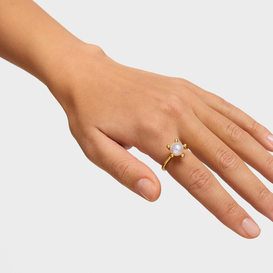 anello placcato oro 18kt su argento con perla coltivata tous garden