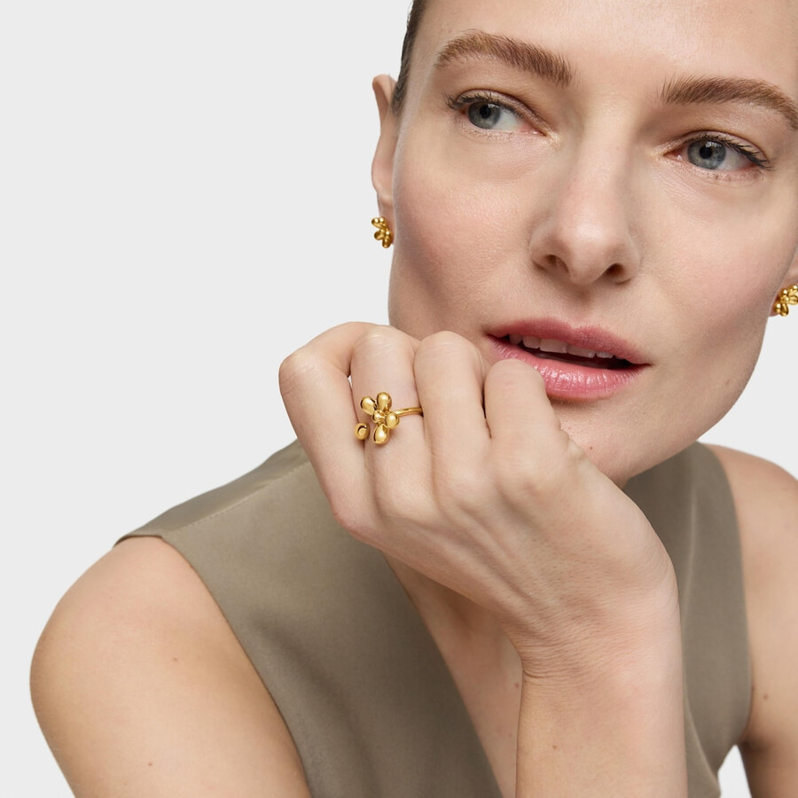 anello aperto con placcatura in oro 18kt su margherita in argento