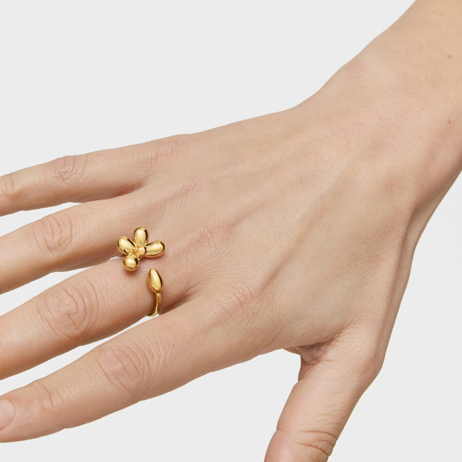 anello aperto con placcatura in oro 18kt su margherita in argento