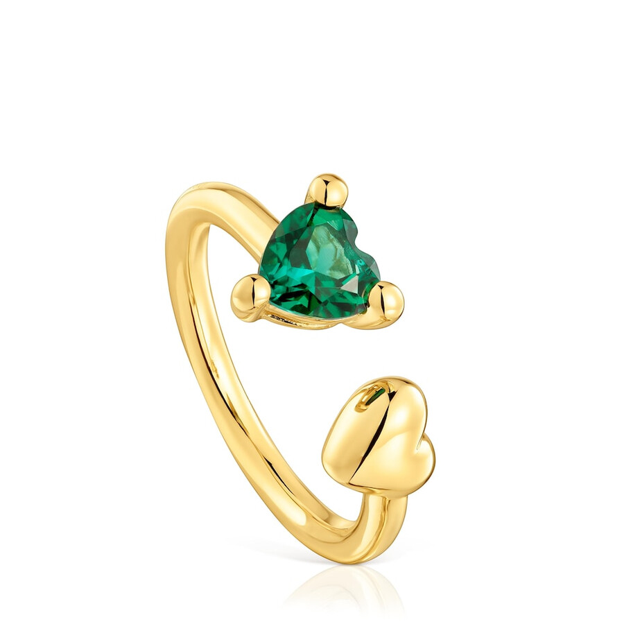 anello aperto in argento placcato in oro 18 carati con smeraldo coltivato in laboratorio garden of love lgg