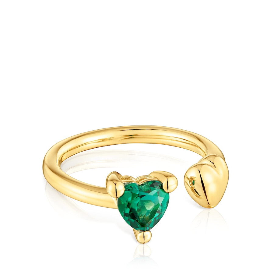 anello aperto in argento placcato in oro 18 carati con smeraldo coltivato in laboratorio garden of love lgg