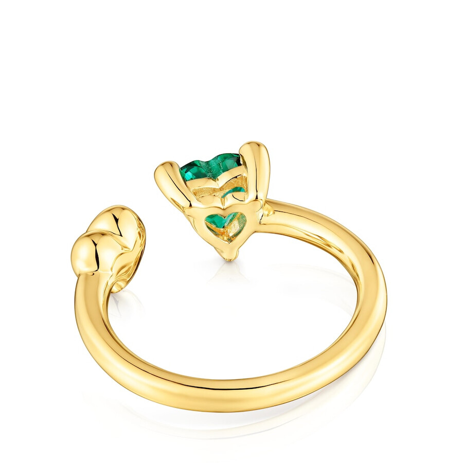 anello aperto in argento placcato in oro 18 carati con smeraldo coltivato in laboratorio garden of love lgg