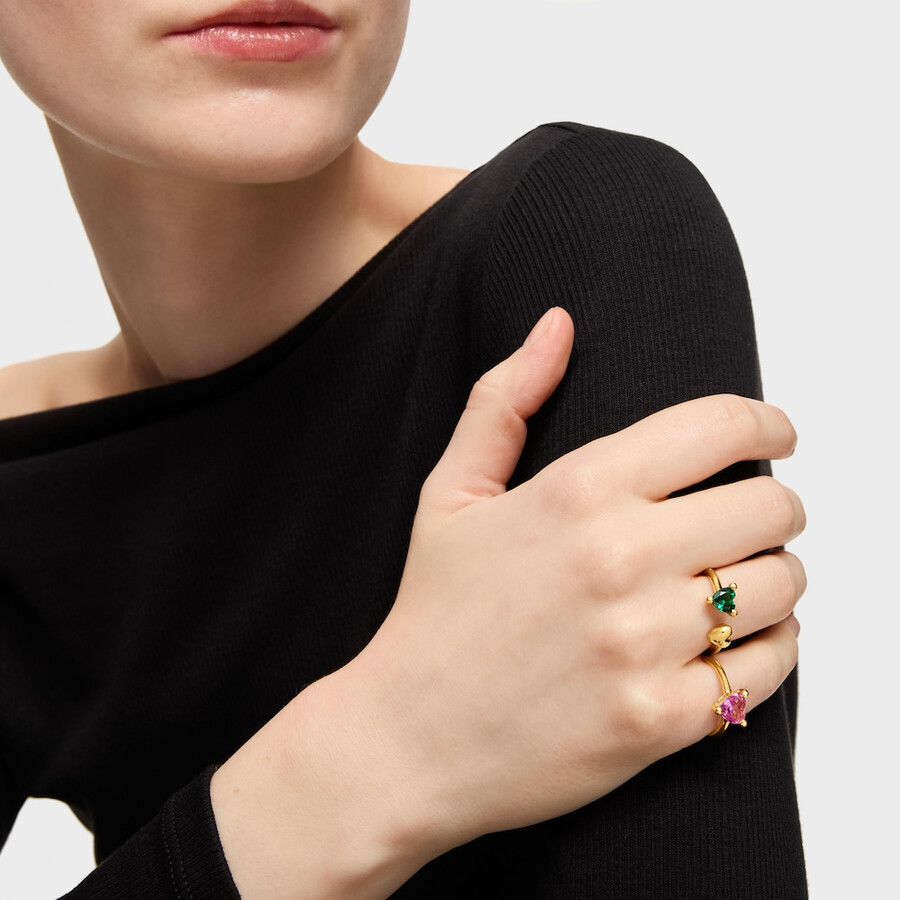 anello aperto in argento placcato in oro 18 carati con smeraldo coltivato in laboratorio garden of love lgg