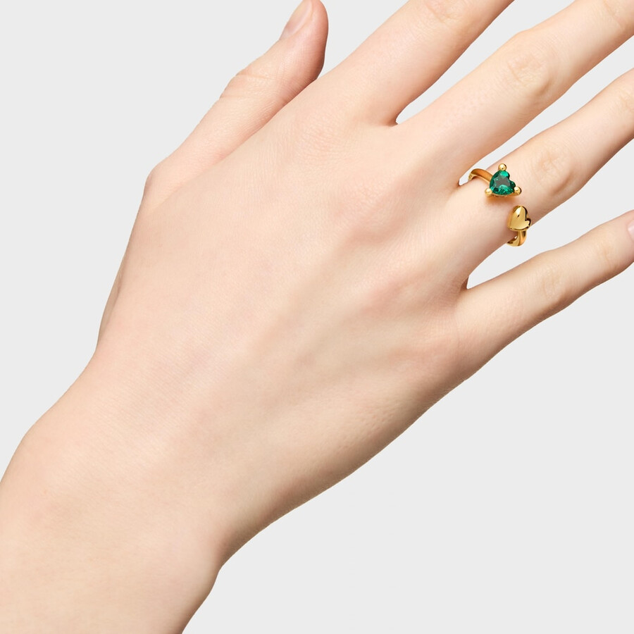 anello aperto in argento placcato in oro 18 carati con smeraldo coltivato in laboratorio garden of love lgg