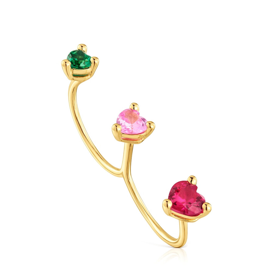 anello doppio aperto placcato in oro 18 carati su argento e pietre preziose coltivate in laboratorio garden of love lgg