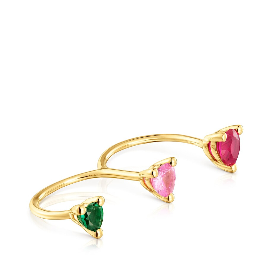 anello doppio aperto placcato in oro 18 carati su argento e pietre preziose coltivate in laboratorio garden of love lgg