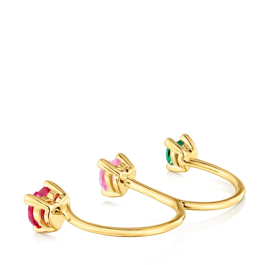 anello doppio aperto placcato in oro 18 carati su argento e pietre preziose coltivate in laboratorio garden of love lgg