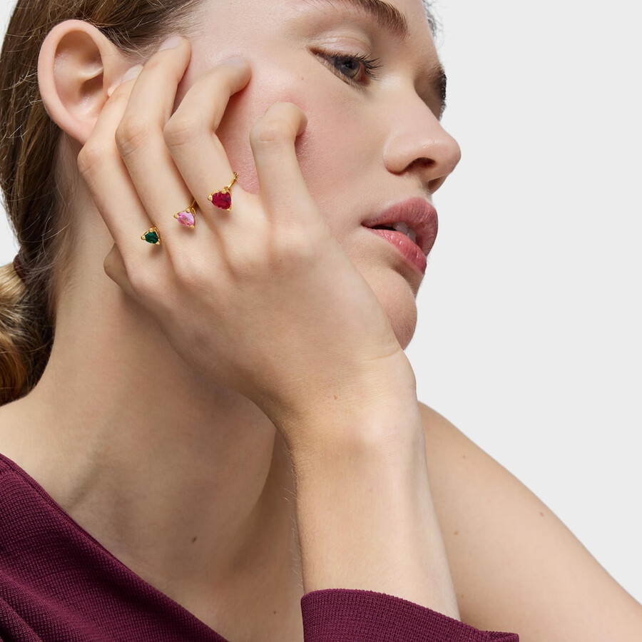 anello doppio aperto placcato in oro 18 carati su argento e pietre preziose coltivate in laboratorio garden of love lgg