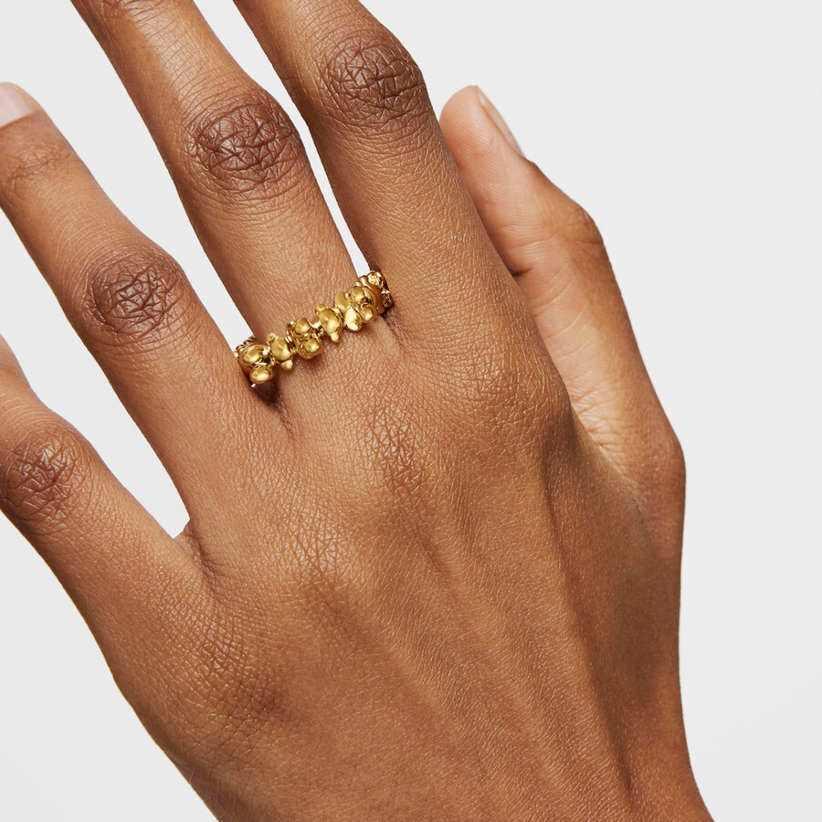 anello medio bold bear con placcatura in oro 18kt su argento e motivi a forma di orso