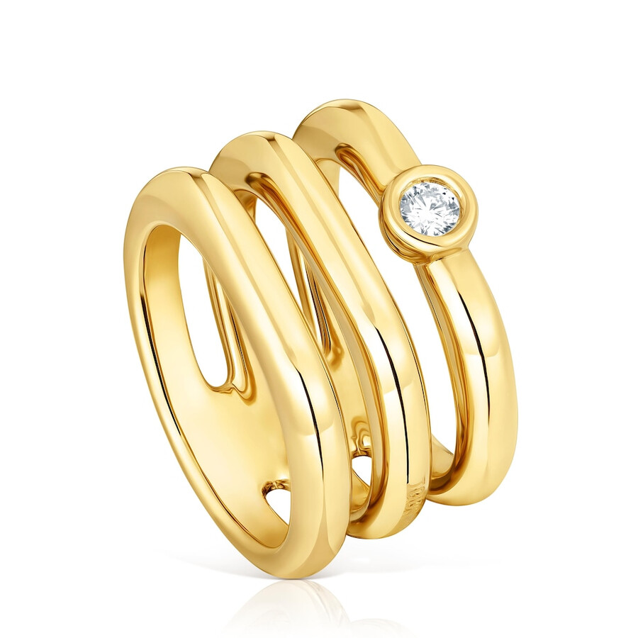 anello triplo placcato in oro 18kt su argento con diamante di laboratorio linea lgd