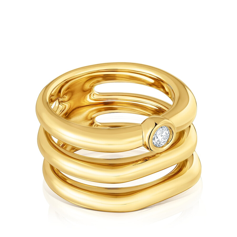 anello triplo placcato in oro 18kt su argento con diamante di laboratorio linea lgd
