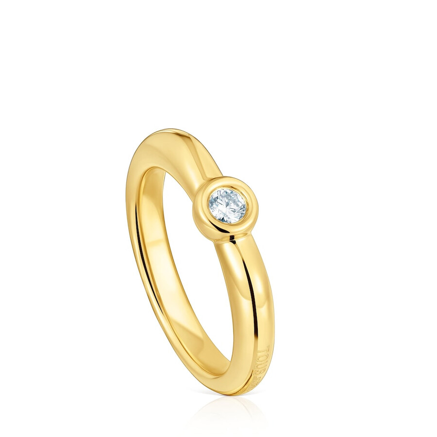 anello largo placcato oro 18kt su argento con diamante di laboratorio linea lgd