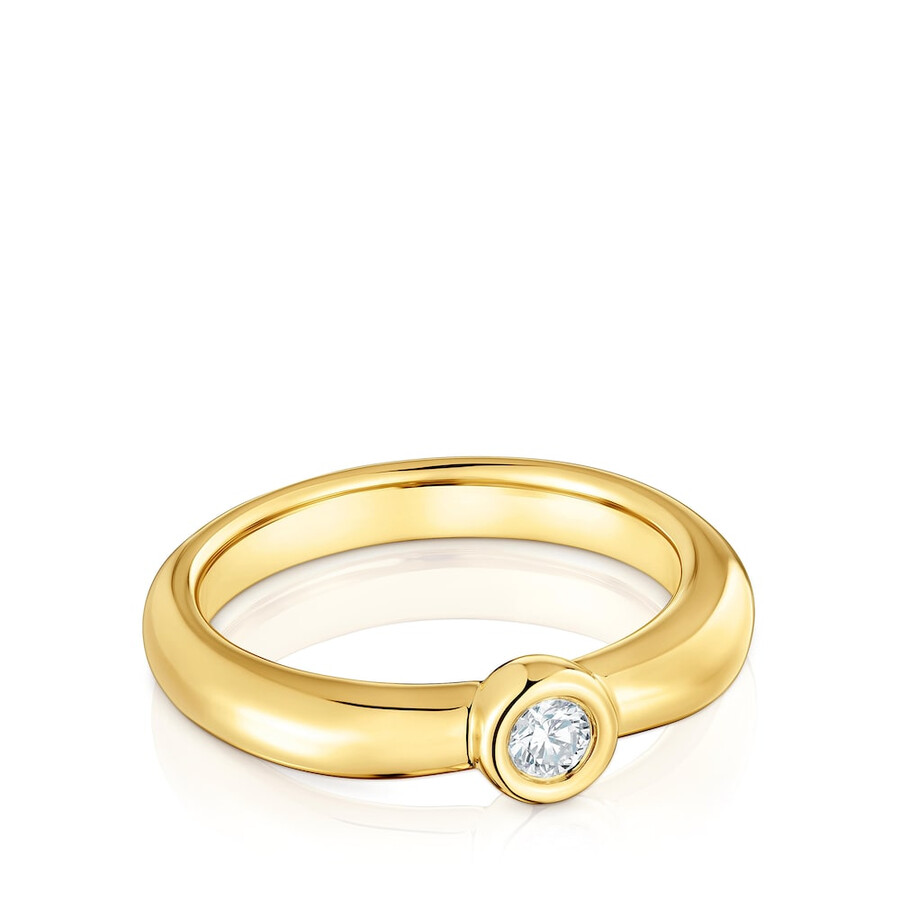 anello largo placcato oro 18kt su argento con diamante di laboratorio linea lgd