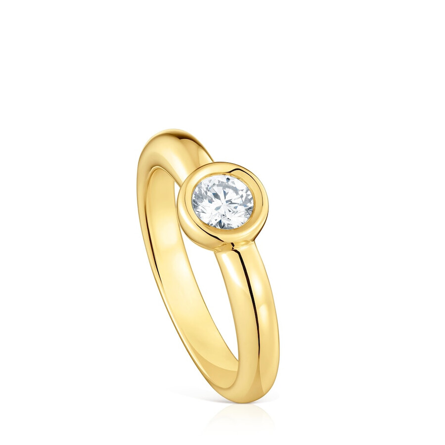 anello largo placcato oro 18kt su argento con diamante di laboratorio linea lgd