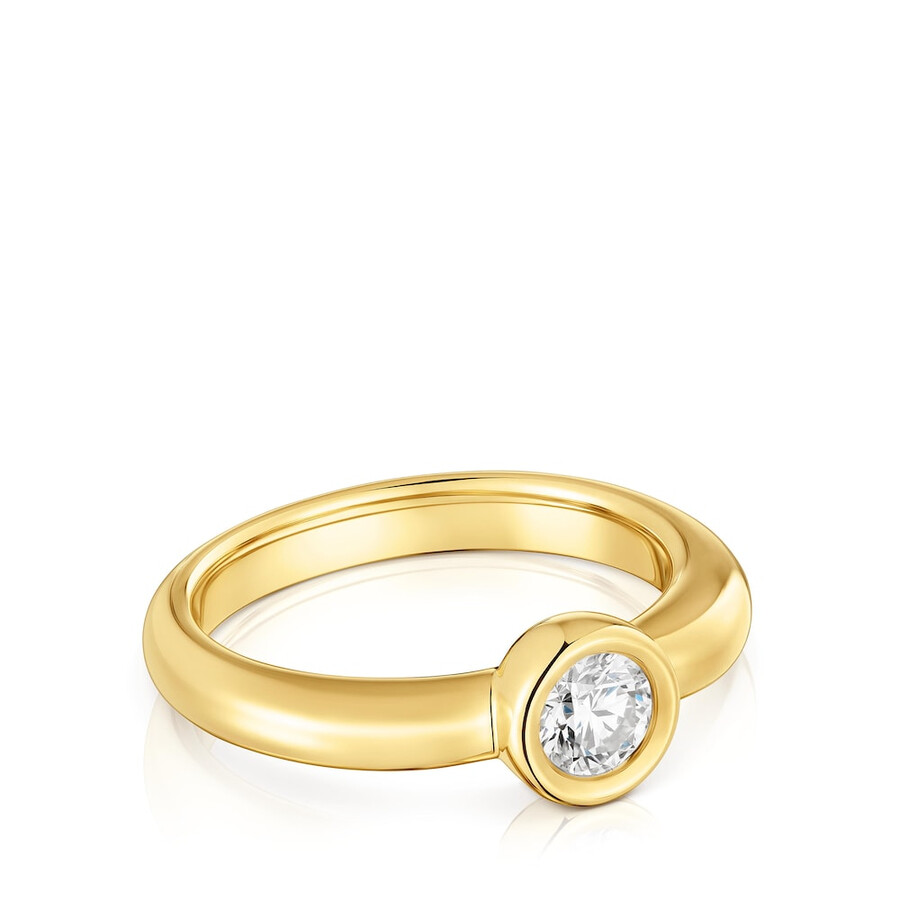 anello largo placcato oro 18kt su argento con diamante di laboratorio linea lgd