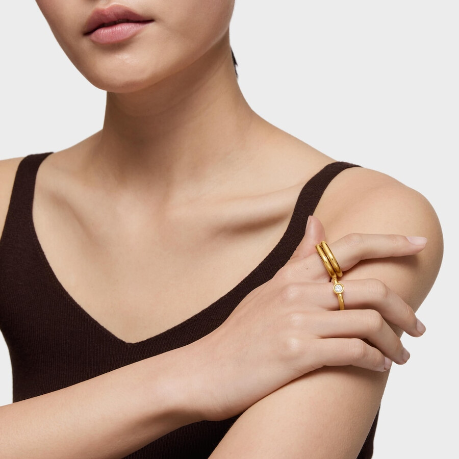 anello largo placcato oro 18kt su argento con diamante di laboratorio linea lgd