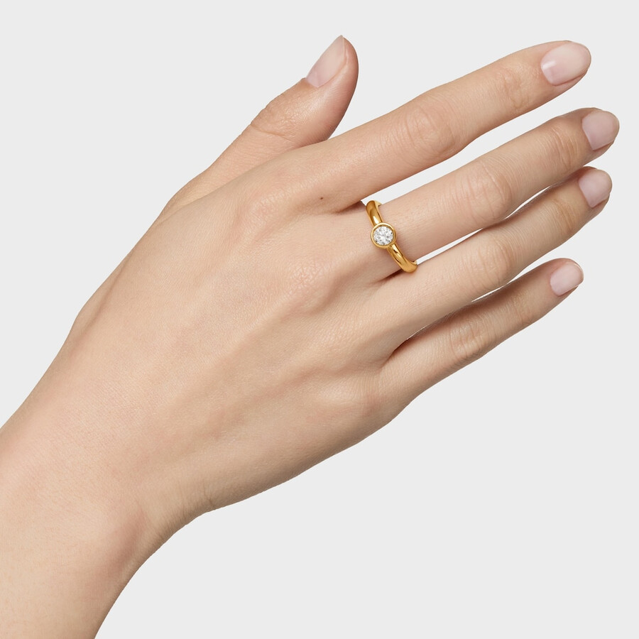 anello largo placcato oro 18kt su argento con diamante di laboratorio linea lgd
