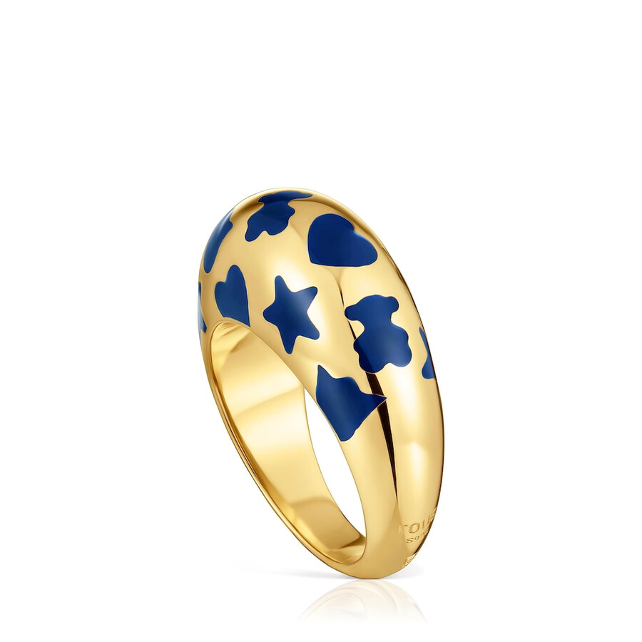 anello con placcatura in oro 18kt su argento e motivi blu caldo