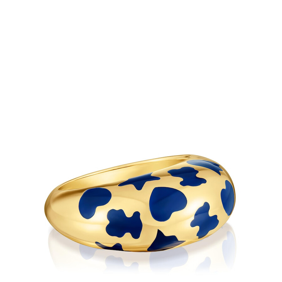 anello con placcatura in oro 18kt su argento e motivi blu caldo