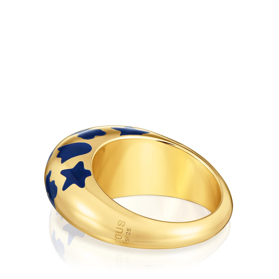 anello con placcatura in oro 18kt su argento e motivi blu caldo