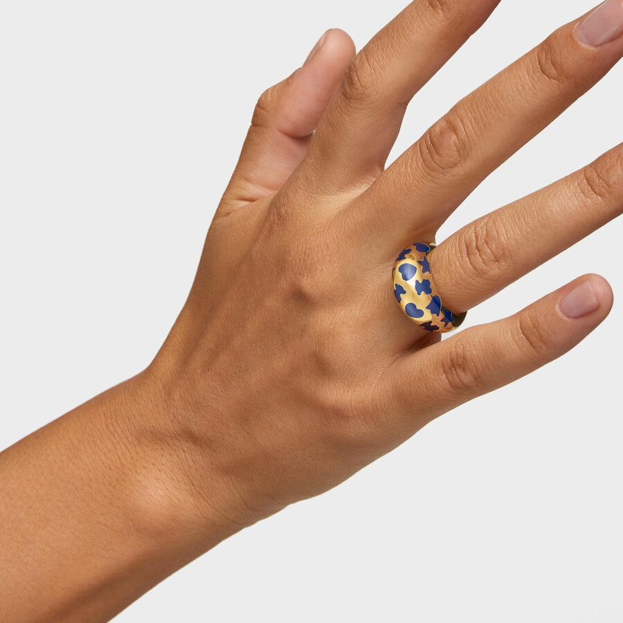 anello con placcatura in oro 18kt su argento e motivi blu caldo