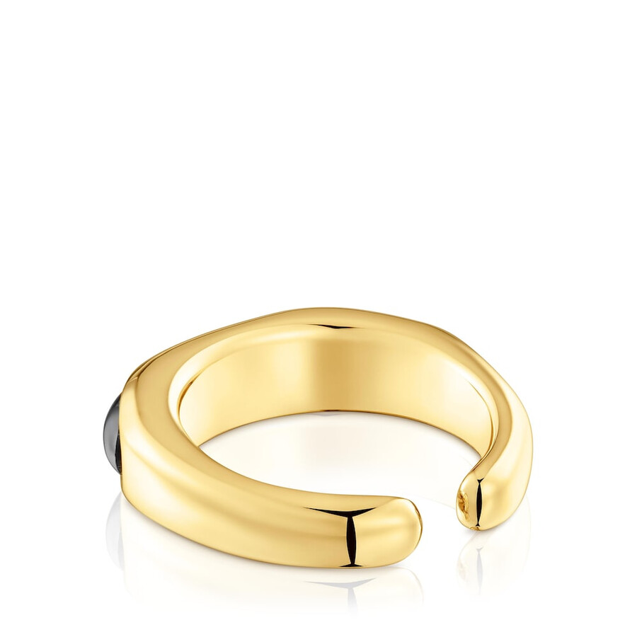 anello aperto con placcatura in oro 18kt su linea argento e onice