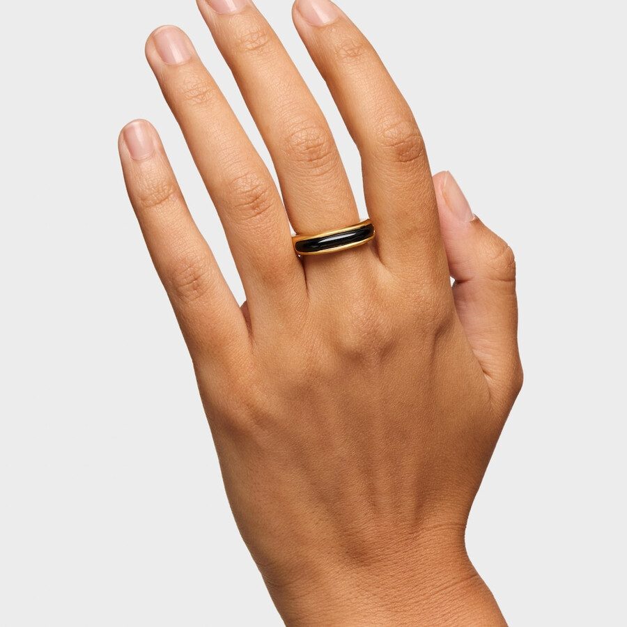 anello aperto con placcatura in oro 18kt su linea argento e onice