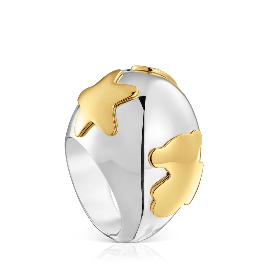 anello largo a cupola bicolore con motivi caldi