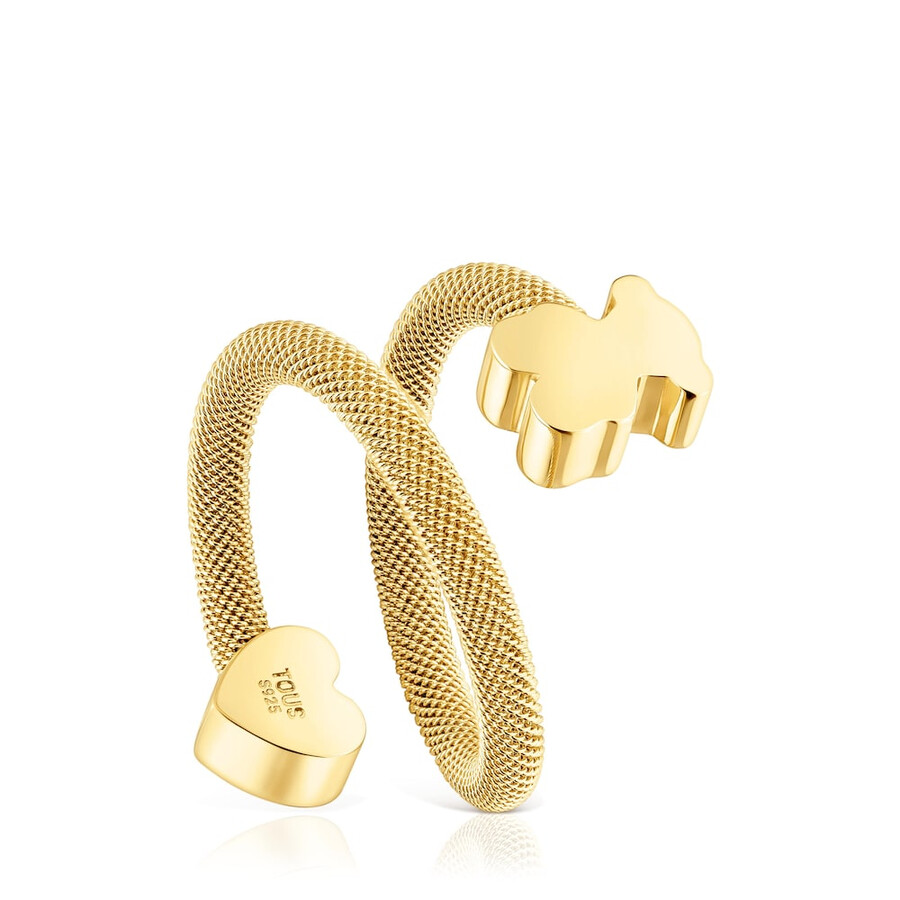 anello a spirale con placcatura in oro 18kt su argento e motivi icon mesh