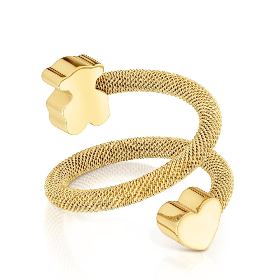 anello a spirale con placcatura in oro 18kt su argento e motivi icon mesh