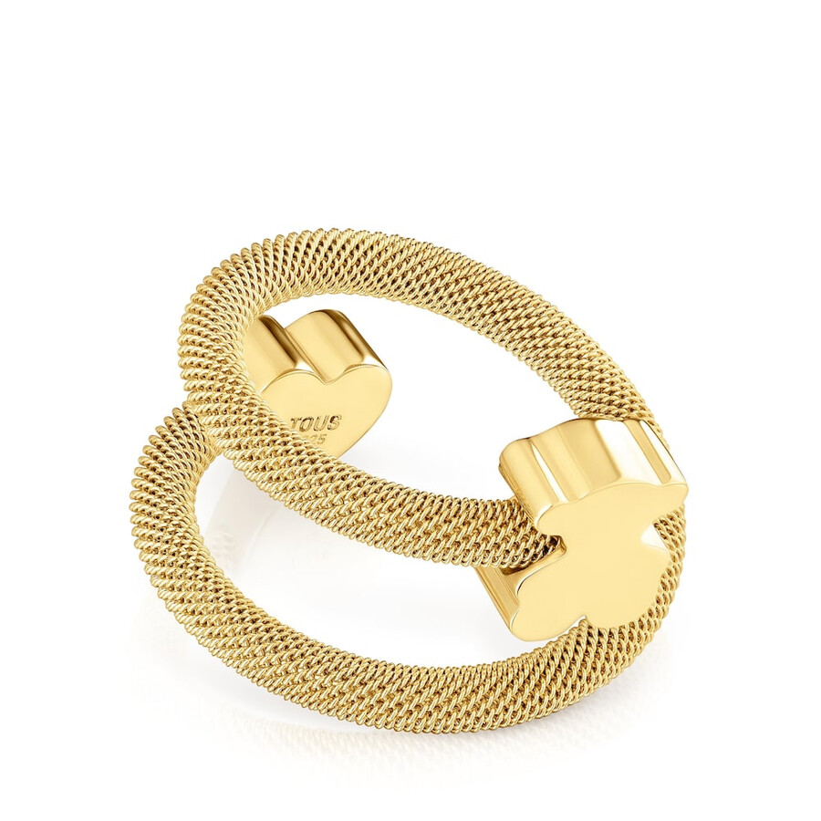 anello a spirale con placcatura in oro 18kt su argento e motivi icon mesh