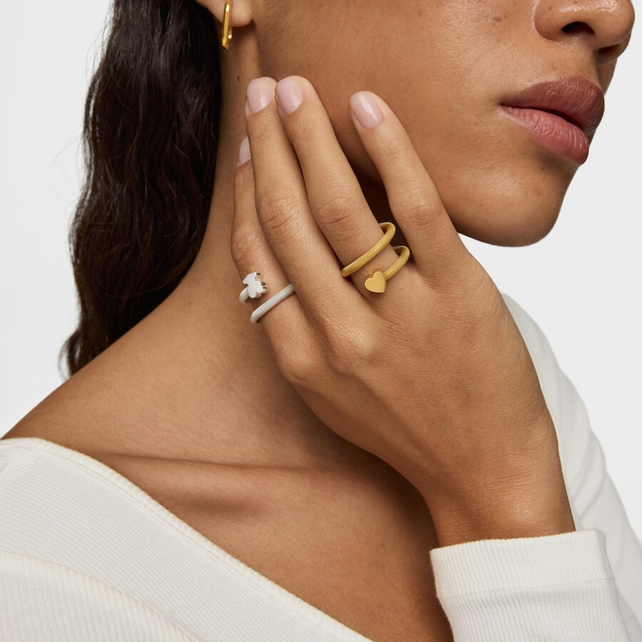 anello a spirale con placcatura in oro 18kt su argento e motivi icon mesh