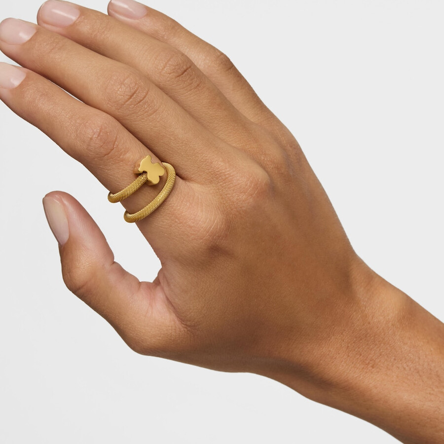 anello a spirale con placcatura in oro 18kt su argento e motivi icon mesh