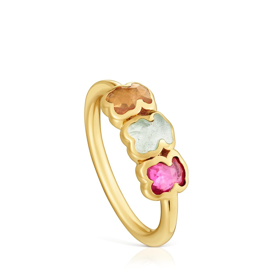 anello con placcatura in oro 18kt su argento e pietre preziose create in laboratorio icon color lgg