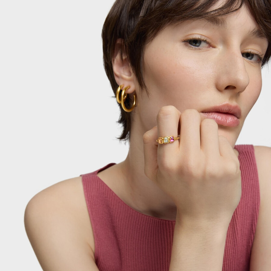 anello con placcatura in oro 18kt su argento e pietre preziose create in laboratorio icon color lgg