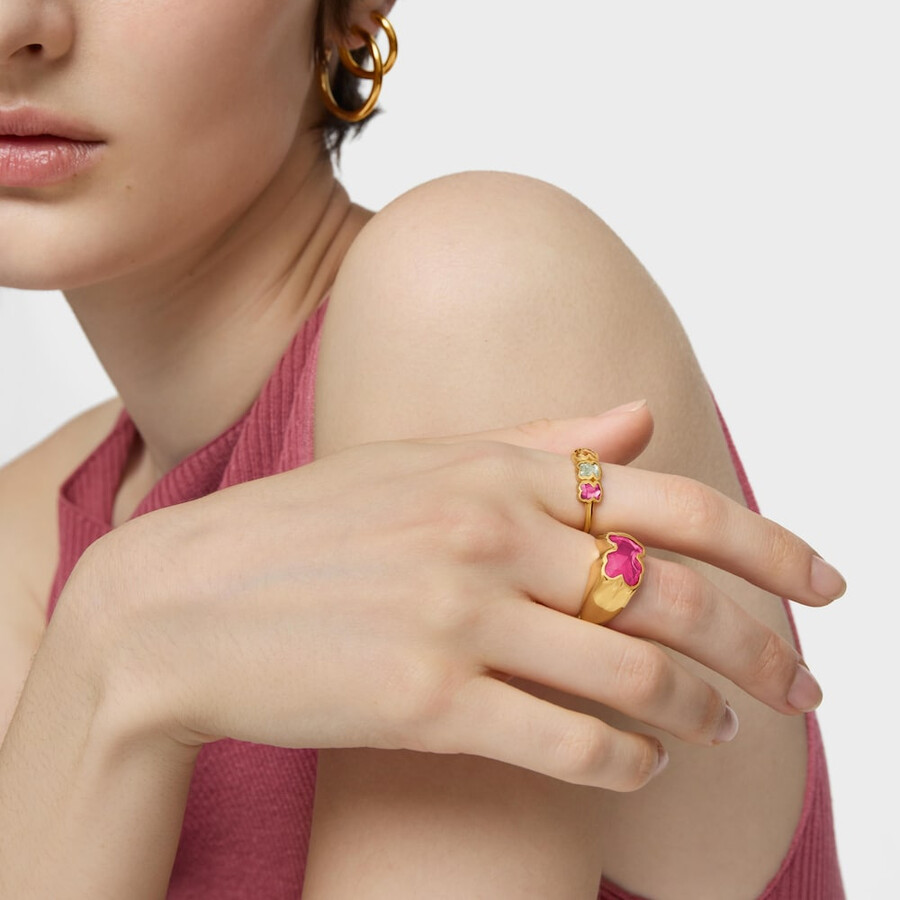 anello con placcatura in oro 18kt su argento e pietre preziose create in laboratorio icon color lgg