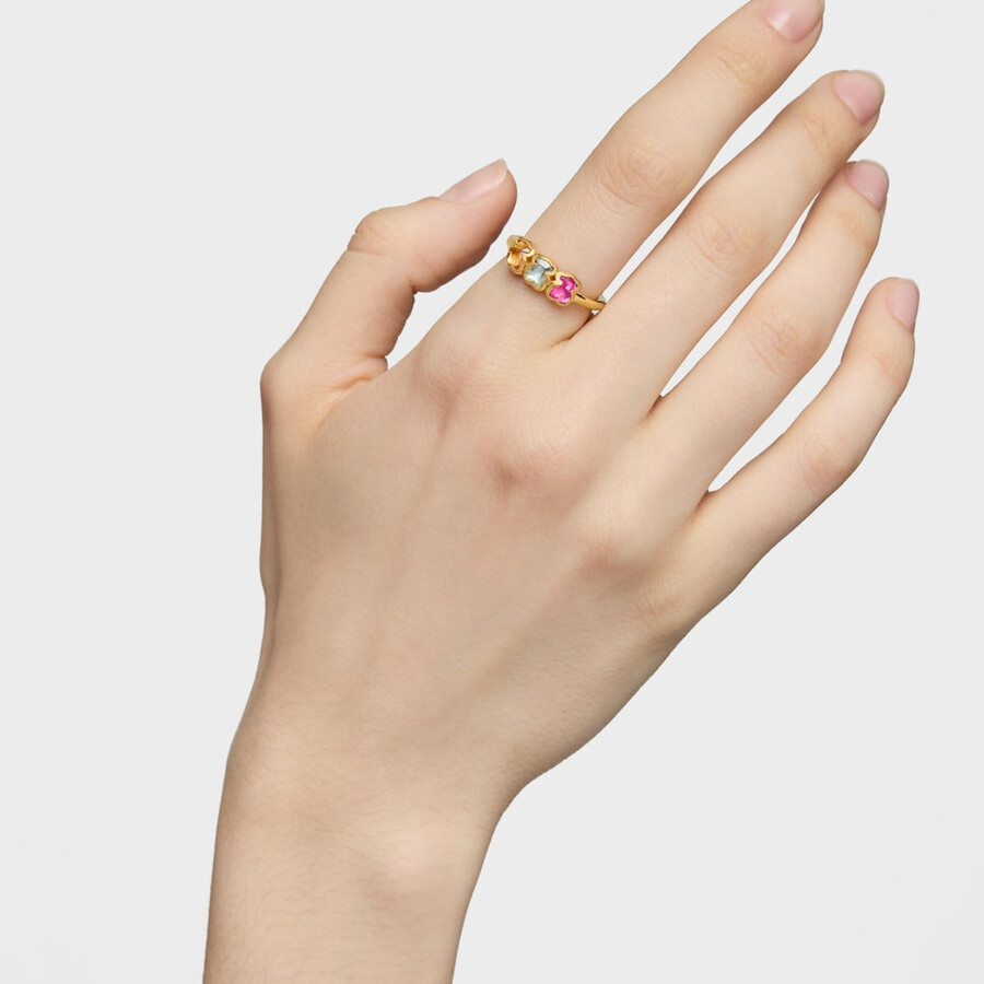 anello con placcatura in oro 18kt su argento e pietre preziose create in laboratorio icon color lgg