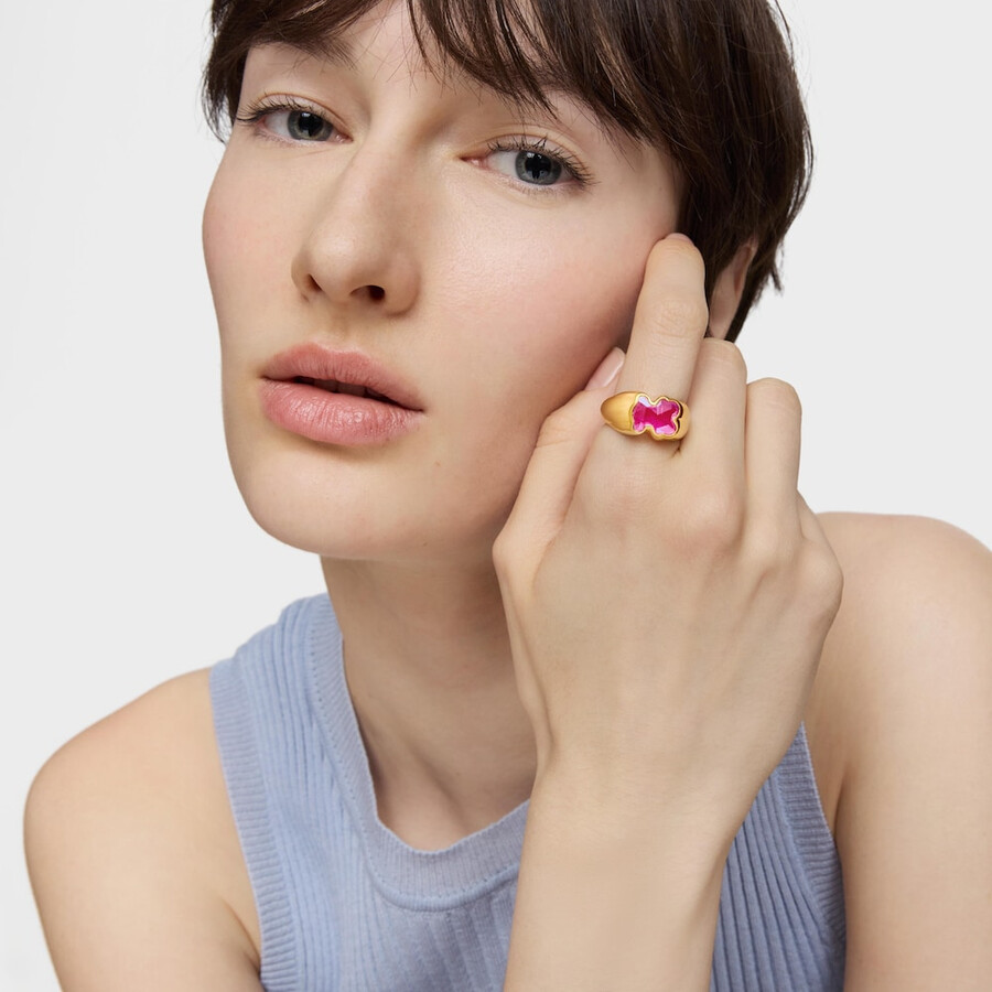 anello medio con placcatura in oro 18kt su argento e rubino coltivato in laboratorio icon color lgg