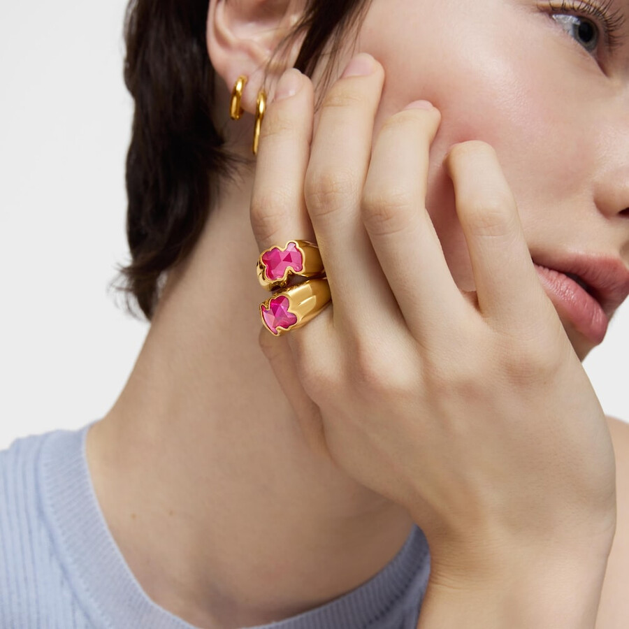 anello medio con placcatura in oro 18kt su argento e rubino coltivato in laboratorio icon color lgg