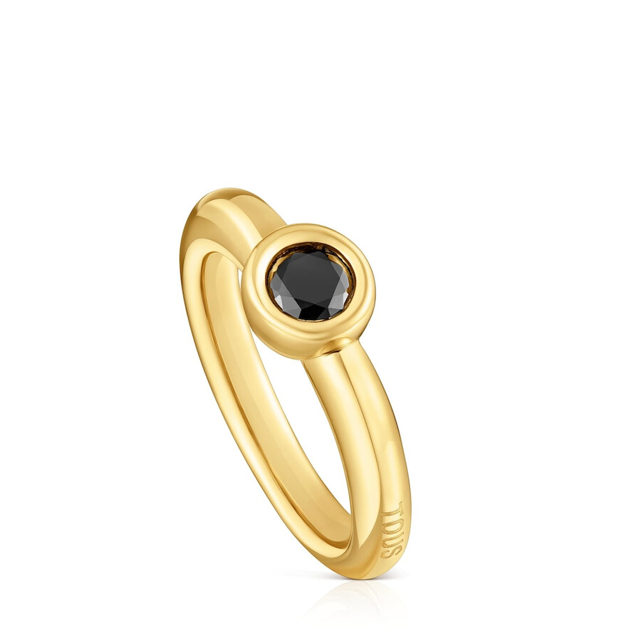 anello largo con placcatura in oro 18kt su argento e spinello nero tous line