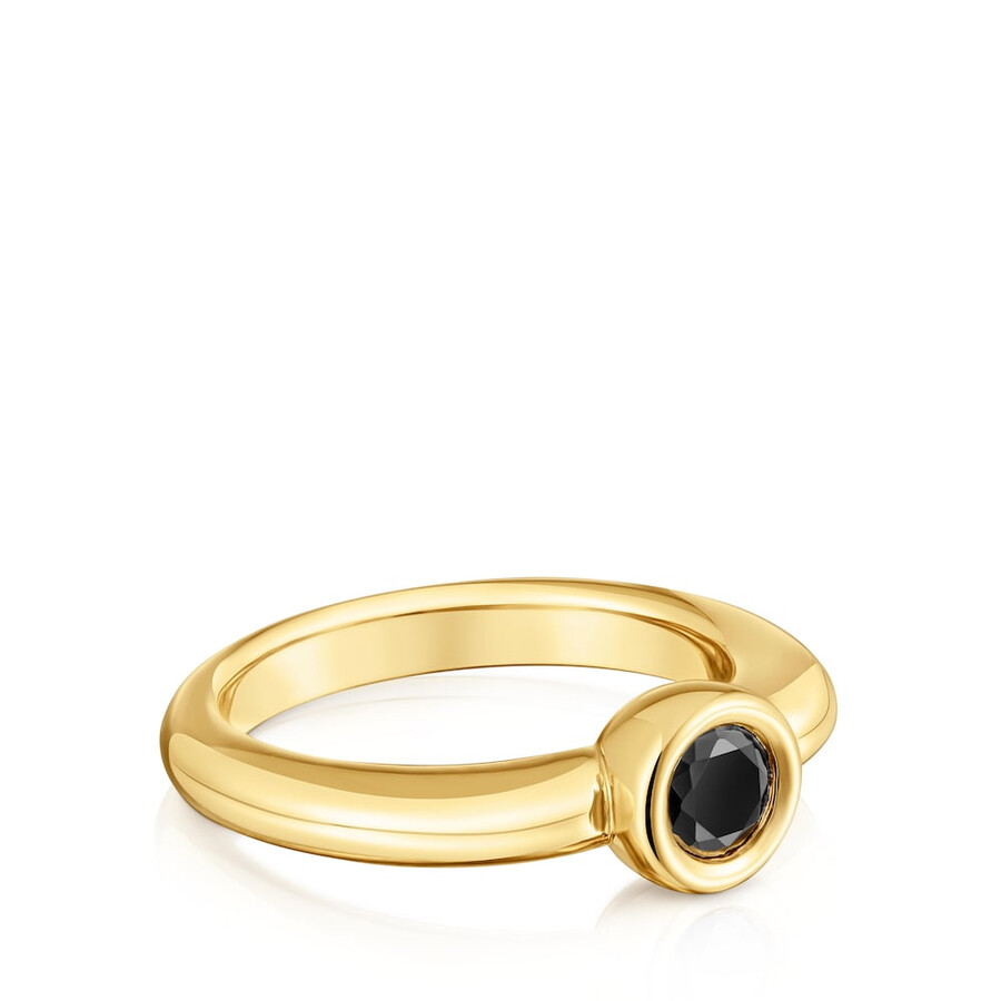 anello largo con placcatura in oro 18kt su argento e spinello nero tous line