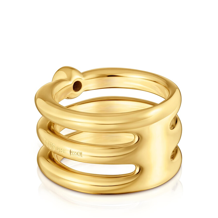 anello triplo con placcatura in oro 18kt su argento e spinello nero tous line